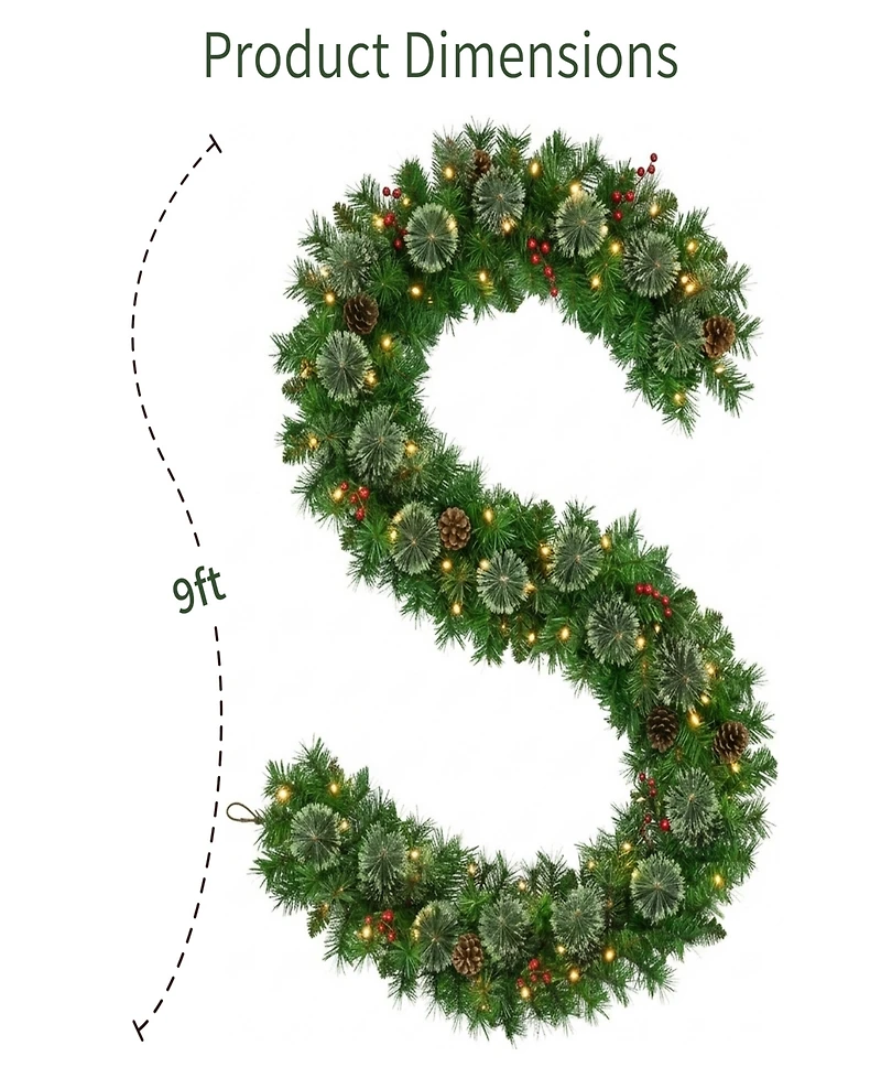 Puleo International 9' Battery-Operated Pre-Lit Pine Garland