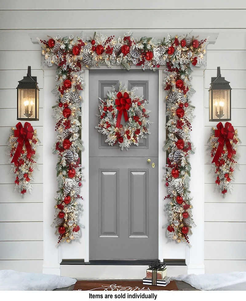 Puleo International 26" Pre-Lit Decorated Flocked Wreath