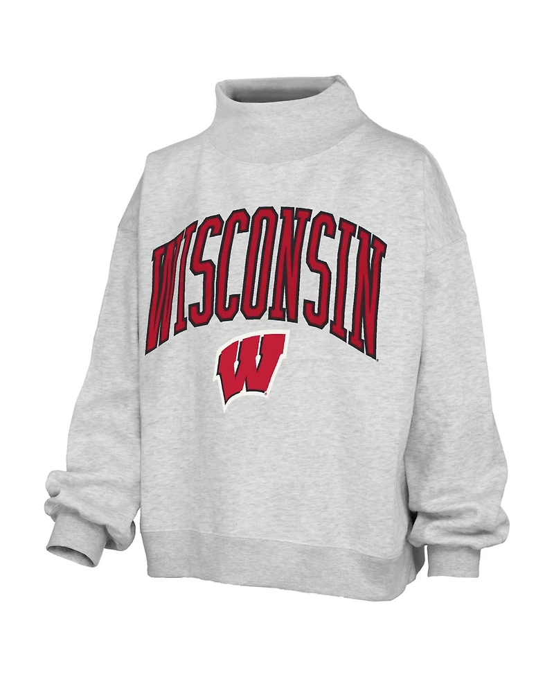 Pressbox Women's Nelson Texture Lingo Wisconsin Badgers Oversized Dropped-Shoulder Long-Sleeve Mock Neck Fleece Sweatshirt