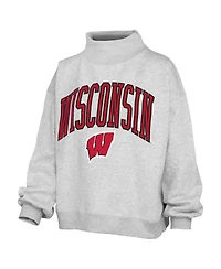 Pressbox Women's Nelson Texture Lingo Wisconsin Badgers Oversized Dropped-Shoulder Long-Sleeve Mock Neck Fleece Sweatshirt