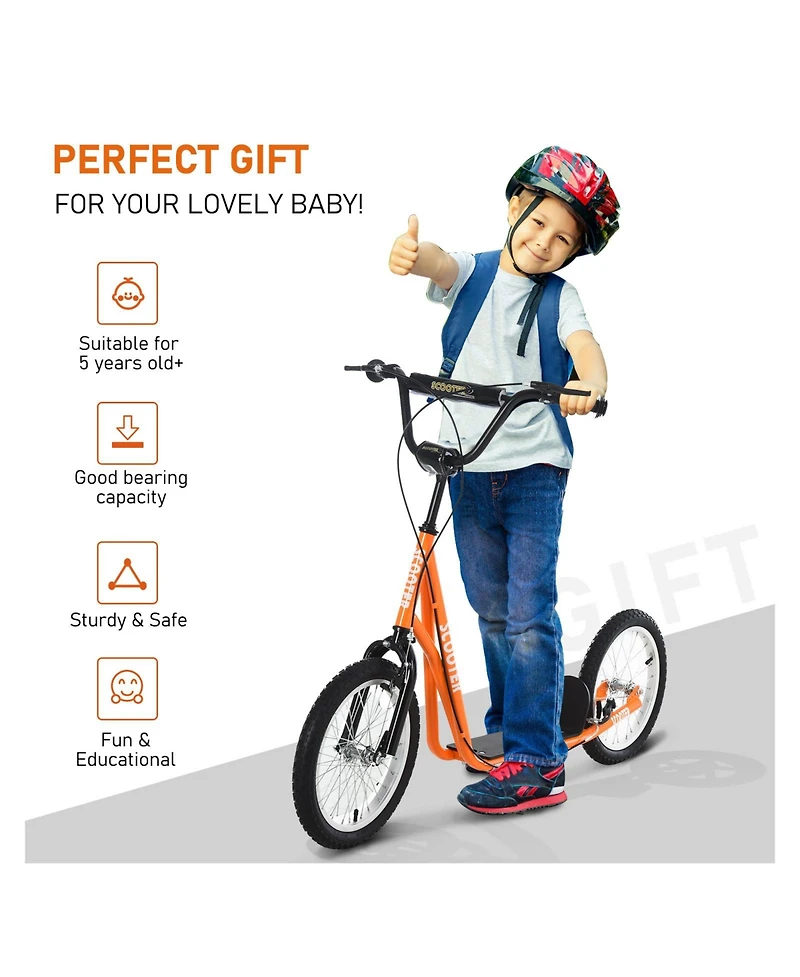 Glintex Kids Kick Scooter, Adjustable Handlebar 35.5"-37.75", Dual Brakes, Inflatable Wheels, 220 lbs, Ages 5+