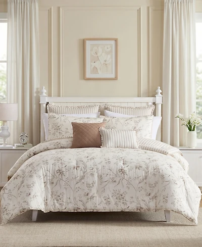 Laura Ashley Branch Toile Cotton 7-Piece Comforter Set, Full/Queen