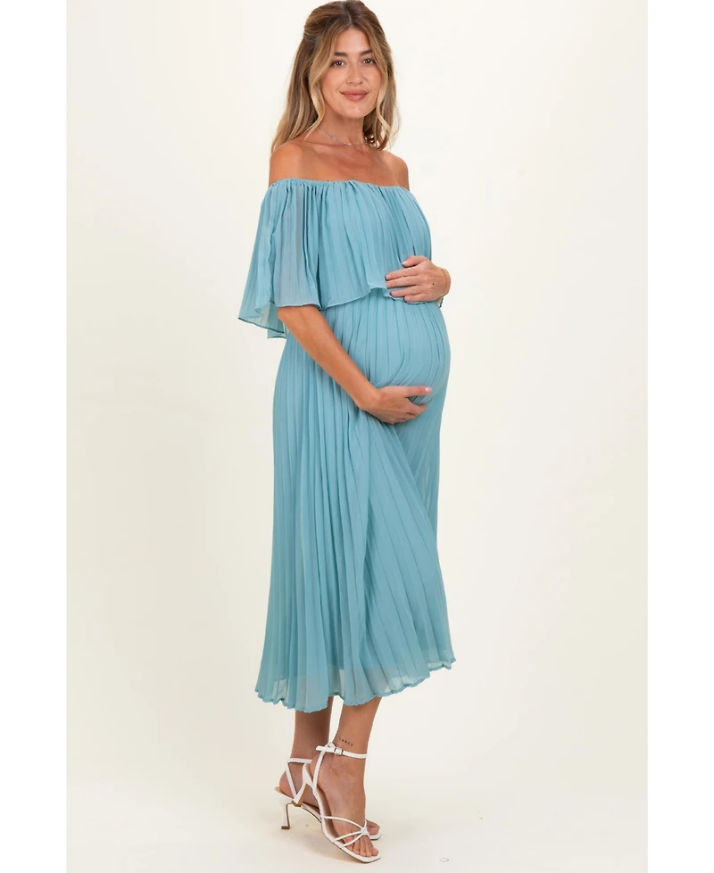 Pinkblush Maternity Pleated Off-the-Shoulder Flounce Midi Dress