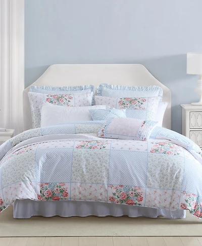 Laura Ashley Hope Patchwork Cotton 7-Piece Comforter Set, Full/Queen