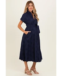Pinkblush Women's Navy Eyelet Lace Waist Tie Shirt Dress