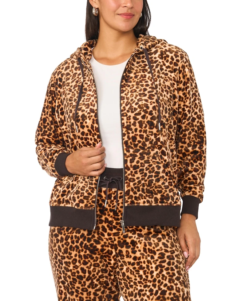 Vince Camuto Plus Leopard-Print Full-Zip Hoodie