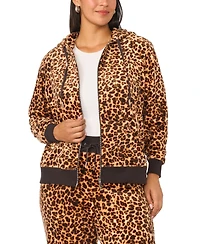 Vince Camuto Plus Leopard-Print Full-Zip Hoodie