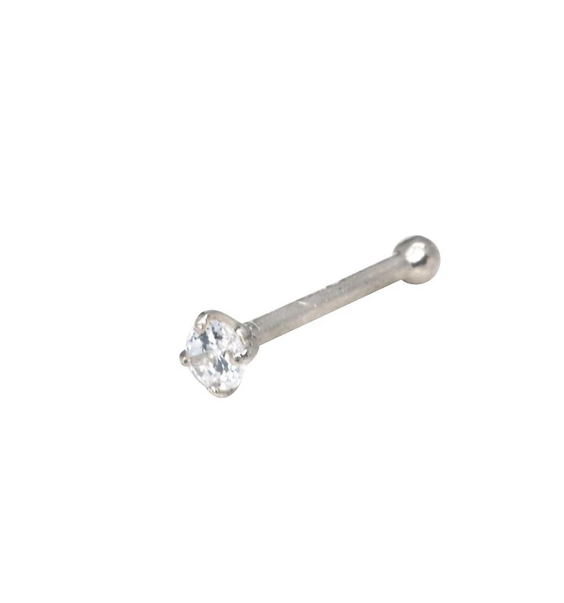 Curata Jewelry Solid 14k Gold 20g 2mm Solitaire Cubic Zirconia Nose Stud Ring