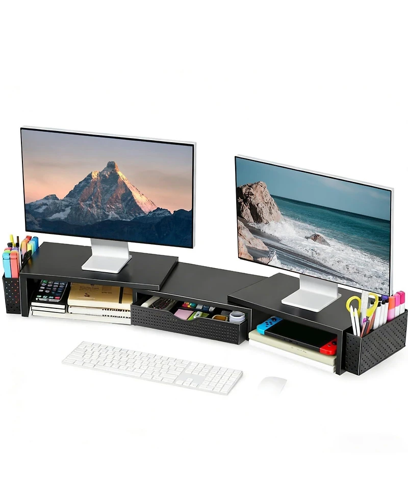 Lofree Dual-Monitor Adjustable-Angle Monitor Stand Riser with Desk Organizer Drawer, Compatible Dual Monitors