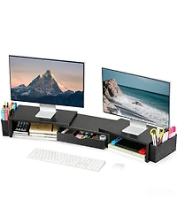 Lofree Dual-Monitor Adjustable-Angle Monitor Stand Riser with Desk Organizer Drawer, Compatible Dual Monitors