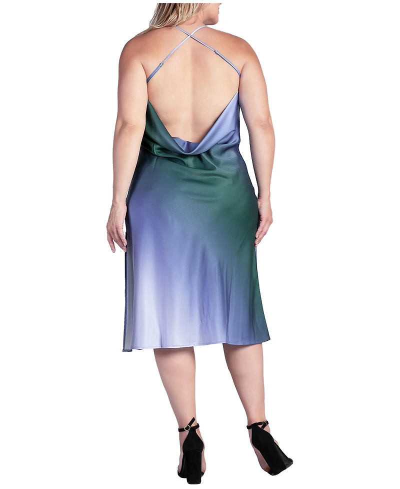 Standards & Practices Plus Avi Ombre Asymmetrical Satin Midi Dress