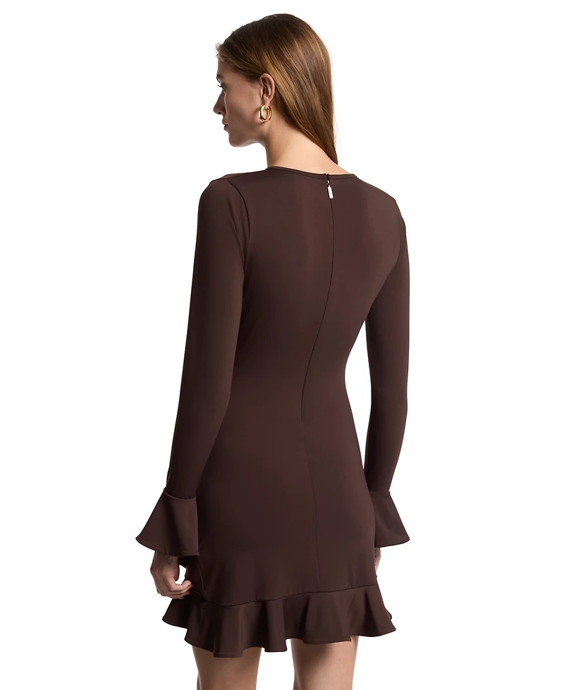 Michael Kors Women's Ruched Ruffled-Hem Long-Sleeve Dress