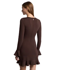 Michael Kors Women's Ruched Ruffled-Hem Long-Sleeve Dress