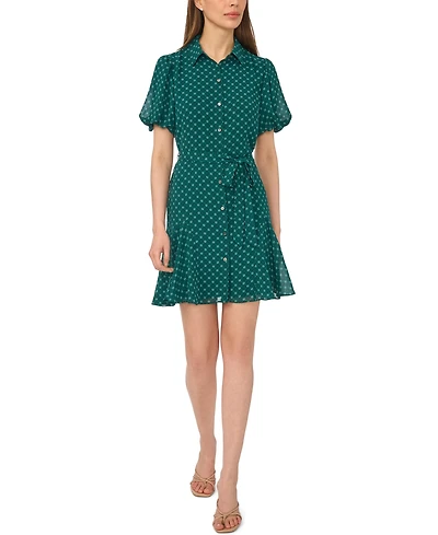 CeCe Women's Chiffon Waist-Tie Short-Sleeve Shirt Dress with Godets
