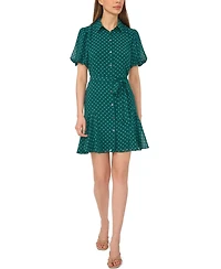 CeCe Women's Chiffon Waist-Tie Short-Sleeve Shirt Dress with Godets