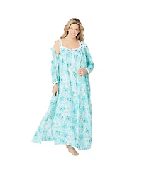 Only Neccessities Plus Size Only Necessities Long 2-Piece Cabbage-Rose Peignoir Set