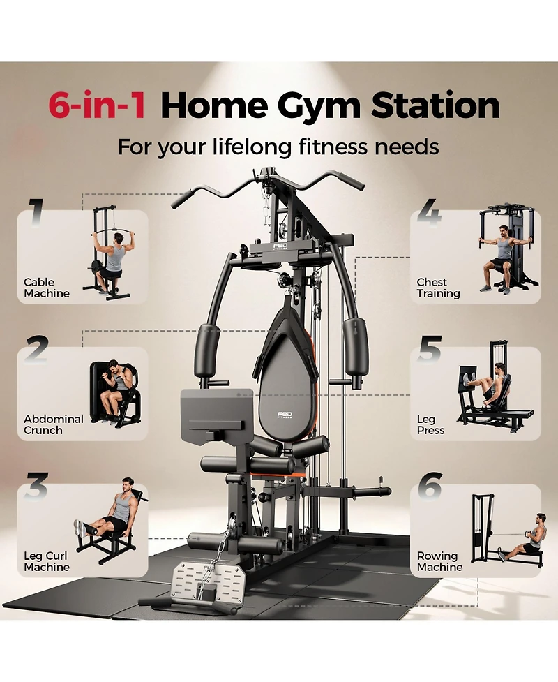 Fed Fitness MW5 Multifunctional Home Gym Station Aluminum Pulley Plate-Loaded Full-Body Workout Equipment (Weight Plates Not Included
