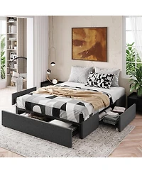 Gaomon Upholstered Metal Platform Bed Frame with Under-Basket Storage