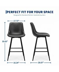 4 Set of Counter Height Bar Stools With Backrests, 24 Inch Faux Leather Upholstered Bar Chairs With Metal Legs, Modern Stools For Kitchen, Island
