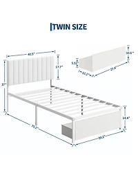 homfan Bed Frame with Upholstered Headboard, Adjustable Headboard Iron Platform Bed, No Box Spring Needed