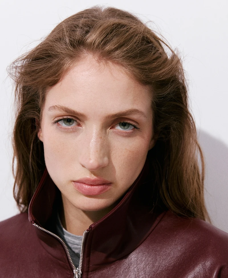 Mango Women's Faux Leather Funnel Neck Oversized Jacket
