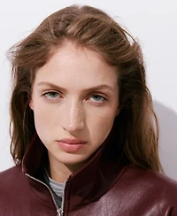 Mango Women's Faux Leather Funnel Neck Oversized Jacket