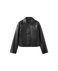 Mango Women's Crocodile-Effect Faux Leather Cropped Jacket