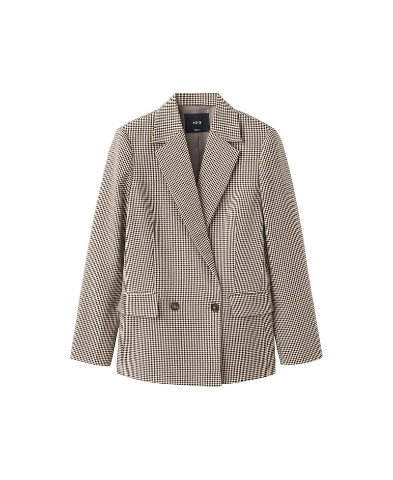 Mango Women's Double-Breasted Micro-Houndstooth Notched Lapel Collar Blazer