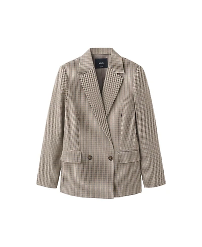 Mango Women's Double-Breasted Micro-Houndstooth Notched Lapel Collar Blazer