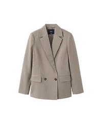 Mango Women's Double-Breasted Micro-Houndstooth Notched Lapel Collar Blazer