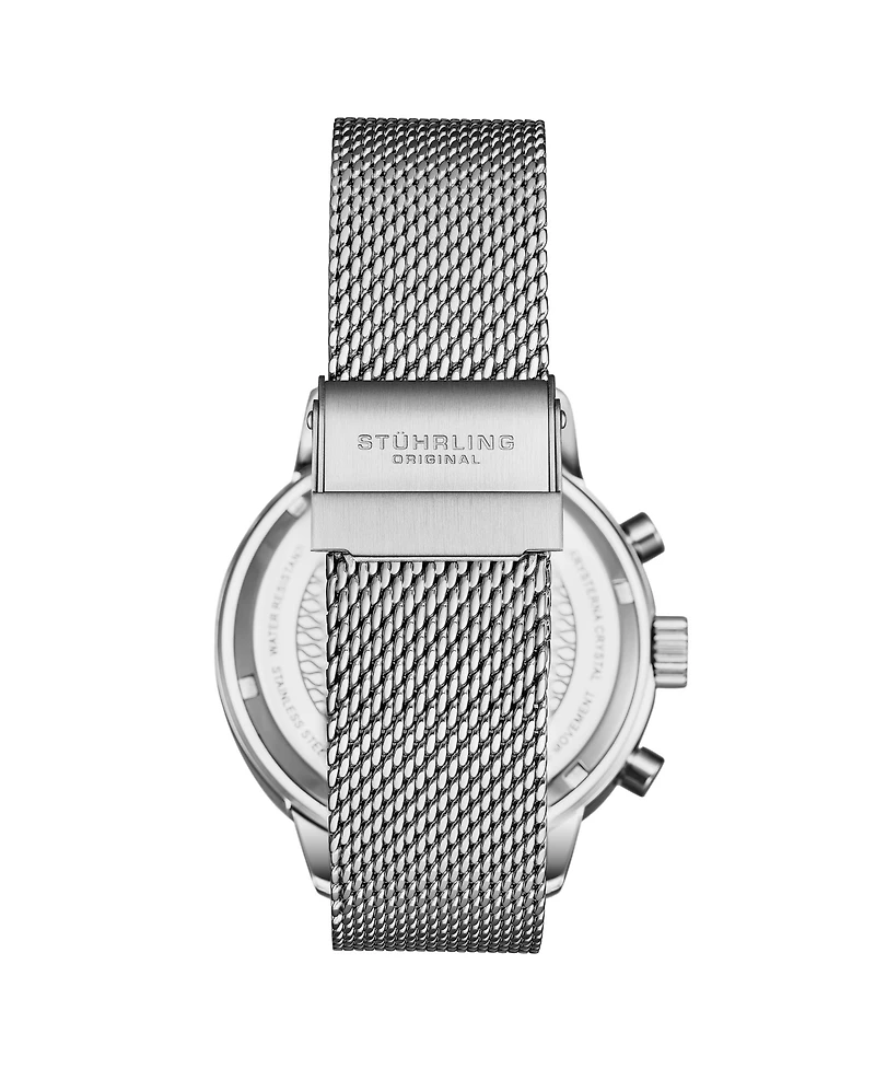Stuhrling Chronoport 4082 Men s Quartz Chronograph Watch, 44mm Stainless Steel Mesh Bracelet
