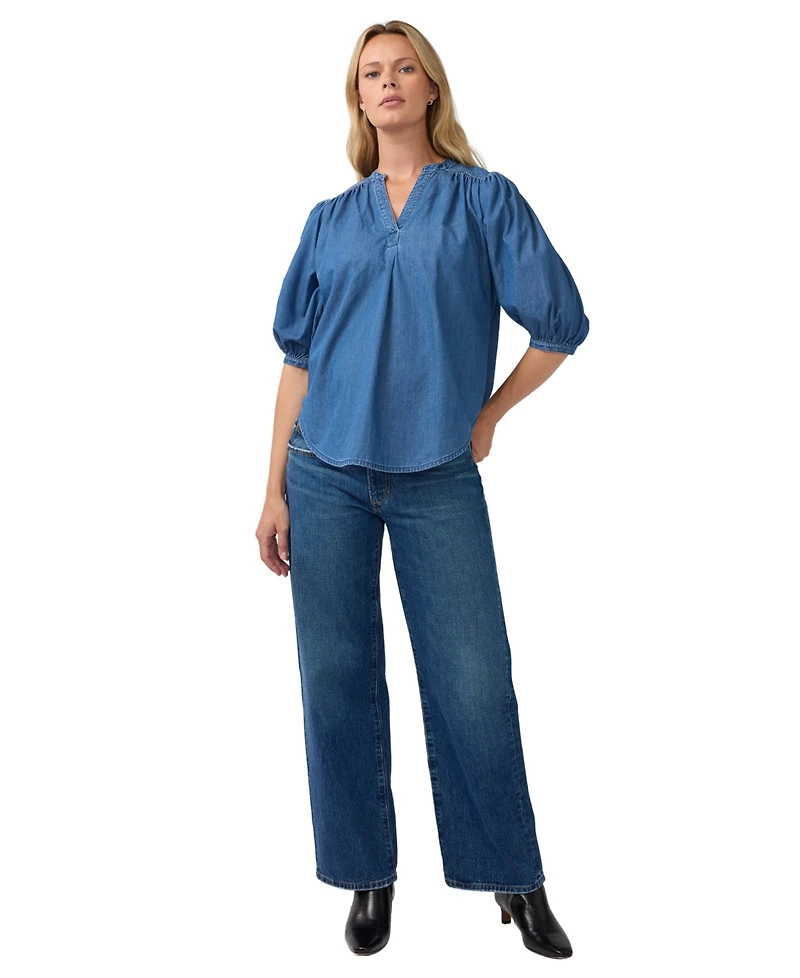 Ingrid + Isabel Maternity Popover Chambray Relaxed-Fit Blouse