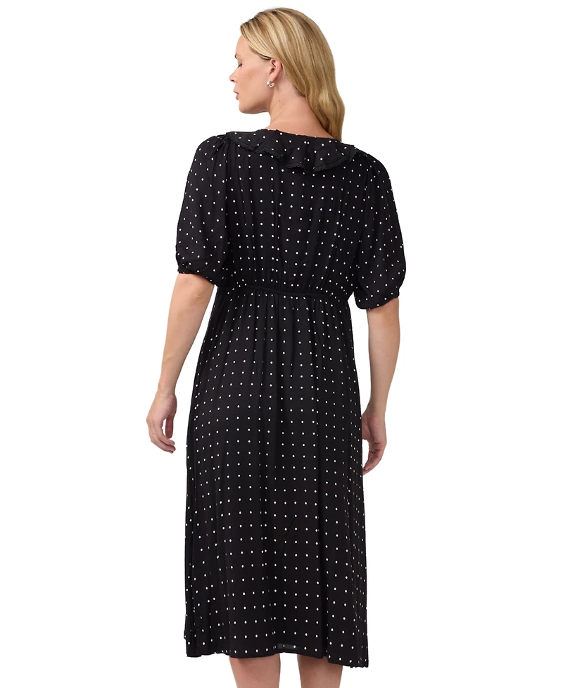 Ingrid + Isabel Maternity Polka-Dot Ruffle V-Neck Puff-Sleeve Midi Dress