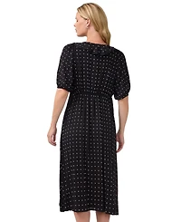 Ingrid + Isabel Maternity Polka-Dot Ruffle V-Neck Puff-Sleeve Midi Dress