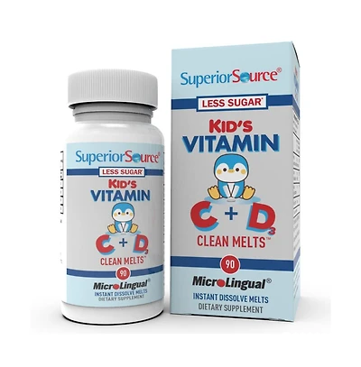 Superior Source Kid s C Plus D3, Clean Melts, Quick Dissolve MicroLingual 90 Tablets, Alternative to Gummies, Vitamin C 30mg, D3 400 Iu, Immune