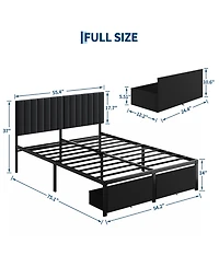 gaomon Modern Bed Frame, Heavy Duty Metal Platform with Upholstered Headboard, Under-bed Storage Drawers
