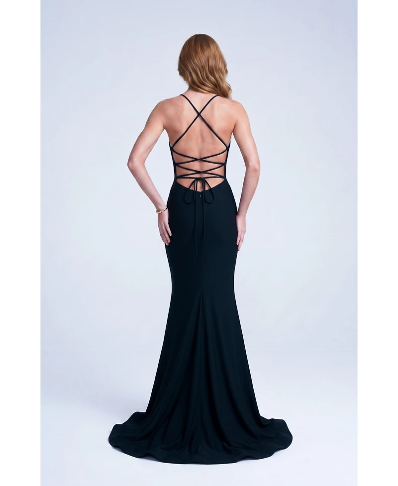 Jessica Angel Women's Plunge-Neck Ruched Mermaid Gown