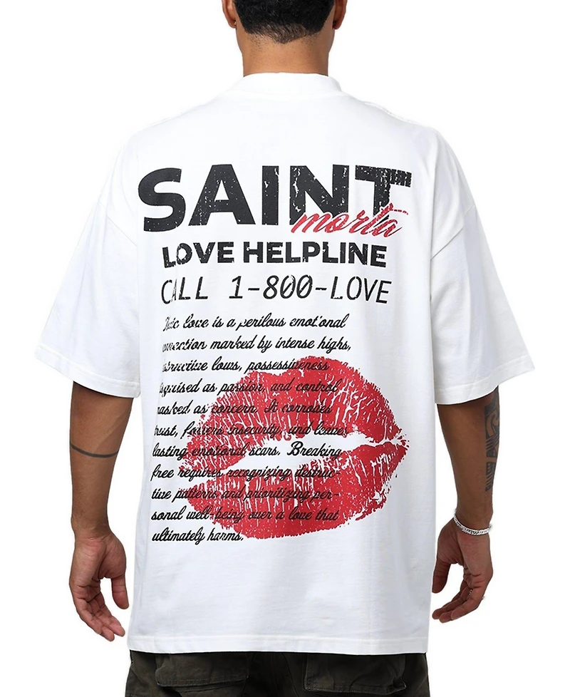 Saint Morta Men's Love Helpline Oversized Mock-Neck Graphic T-Shirt