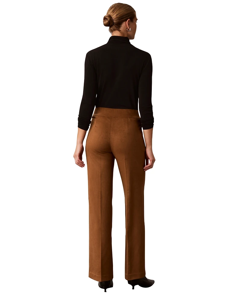 Calvin Klein Women's High-Rise Wide-Leg Pull-On Faux Suede Pants