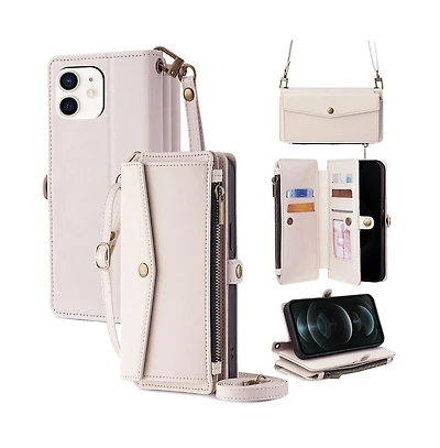 Artudatech Wallet Case with 5 Card Slots and Adjustable Shoulder Strap for iPhone 12-17
