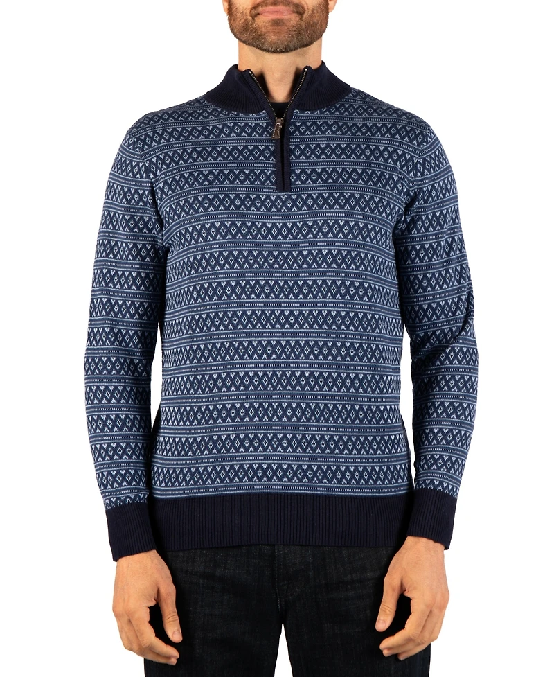 Tailorbyrd Men's Fair Isle Quarter-Zip Mock Neck Sweater