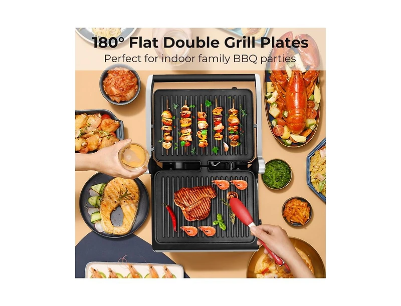 Slickblue 3 in 1 Indoor Electric Panini Press Grill with Led Display-Black