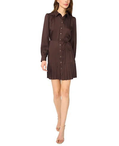 CeCe Women's Long-Sleeve Button-Down Pleated Mini Dress