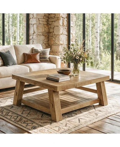 Tribesigns Rectangle Coffee Table, Wooden Low Coffee Tables, Rustic Farmhouse Center Tea Table