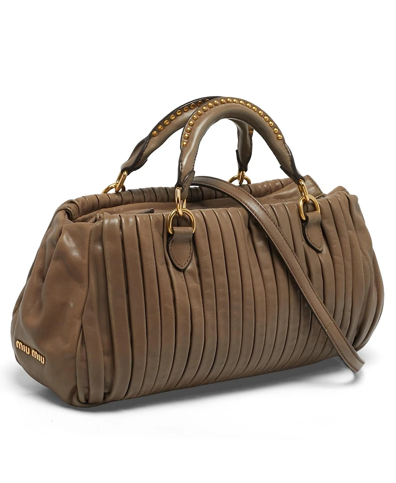 Pre-Owned Miu Miu Plisse Pleated Studded Crossbody Satchel
