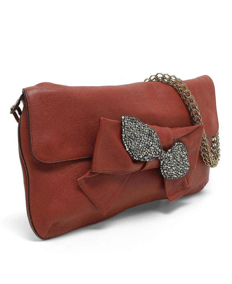 Pre-Owned Chloe Women's Crystal-Embellished Bow Leather Shoulder Bag