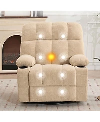 Oversized Swivel Rocker Recliner With Heat and Massage, 8 Vibration Massage Nodes, Lumbar Therapy, Soft Fabric, Cup Holders, For Living Room