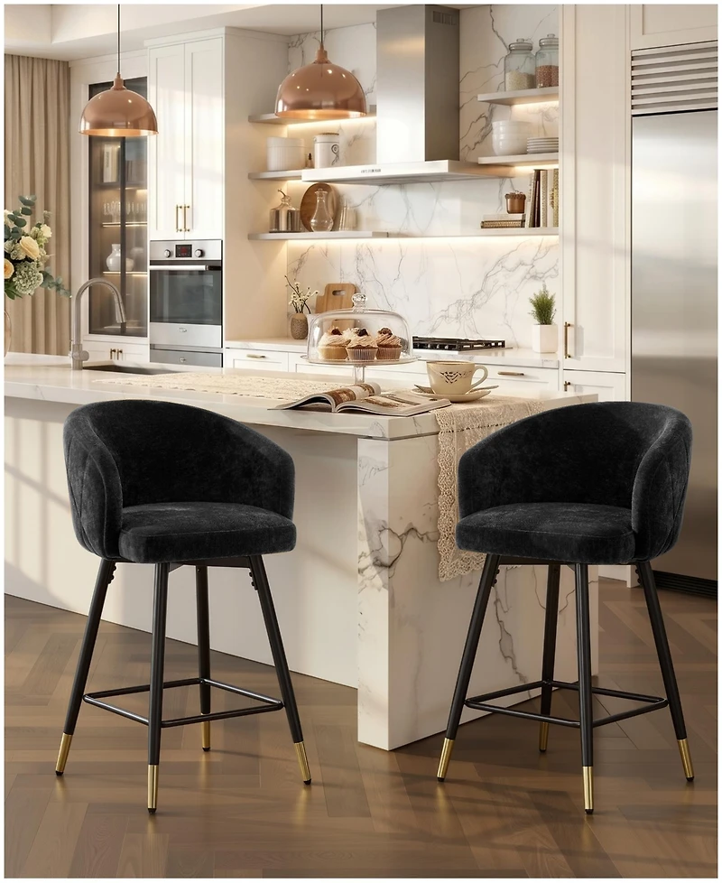 Bekrvio 26" Swivel Counter Height Bar Stools, Upholstered Barrel Back Kitchen Island Stools
