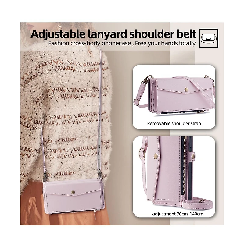 Artudatech Card Holder Crossbody With Removable Wrist Strap Wallet Case For iPhone 12-17