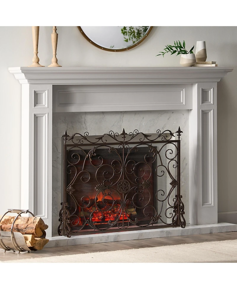sumyeg Decorative Iron Fireplace Screen with Ornate Floral Design and Powder Coated Finish
